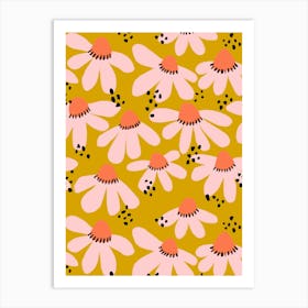 Daisy Pattern Gold Pink 1 Art Print