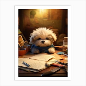 Cute Puppy's Educational Expedition Print Art Print