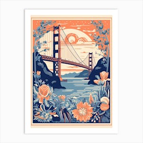 The Golden Gate Bridge   San Francisco, Usa   Cute Botanical Illustration Travel 2 Art Print