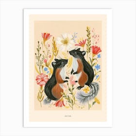 Folksy Floral Animal Drawing Skunk Poster Art Print