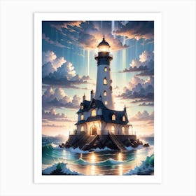 A Lighthouse In The Middle Of The Ocean 70 Art Print