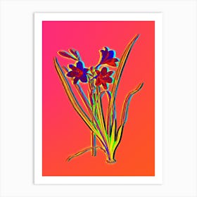 Neon Daylily Botanical in Hot Pink and Electric Blue n.0570 Art Print