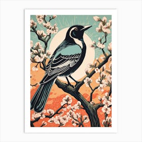 Vintage Bird Linocut Magpie 6 Art Print