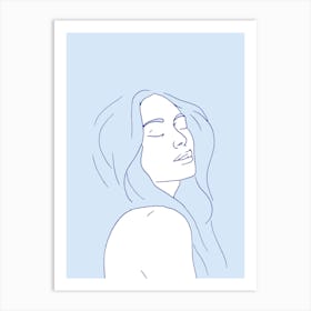 Woman In Reverie Light Blue Art Print