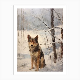 Vintage Winter Animal Painting Red Wolf 1 Art Print