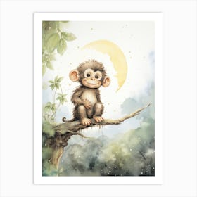 Monkey Painting Stargazing Watercolour 3 Art Print