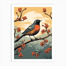 Vintage Bird Linocut Robin 1 Art Print