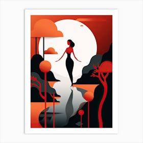 Unveiled Rhythms: Minimalist Woman's Expression Art Print