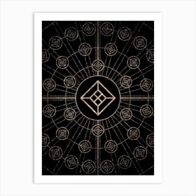 Geometric Glyph Radial Array in Glitter Gold on Black n.0156 Art Print