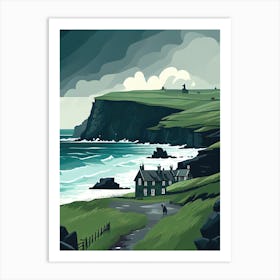 Stormy And Rainy Ireland - Retro Landscape Beach and Coastal Theme Travel Poster Art Print