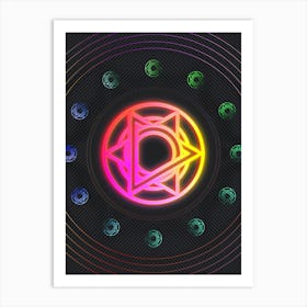 Neon Geometric Glyph in Pink and Yellow Circle Array on Black n.0296 Art Print