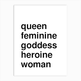 Queen Woman Bold Feminine Statement White Art Print