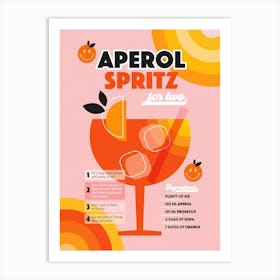 Retro Cocktail Aperol Spritz Recipe Pink Orange Art Print
