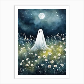Sheet Ghost In A Field Of Flowers Painting (25) Art Print