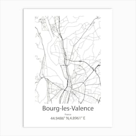 Bourg Les Valence,France Minimalist Map Art Print