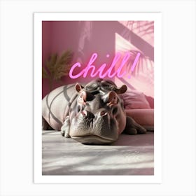 Hippopotamus neon sign pink chill Art Print