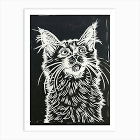 Laperm Cat Linocut Blockprint 2 Art Print