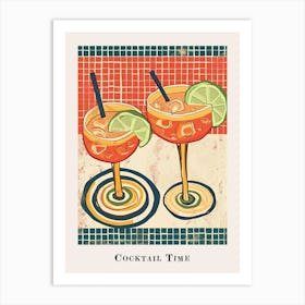 Cocktail Time Tile Watercolour Poster 4 Art Print