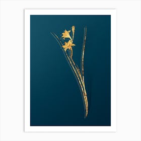 Vintage Gladiolus Botanical in Gold on Teal Blue n.0011 Art Print