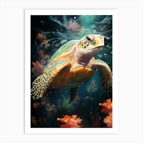 Floral Fantasy Turtle Sea Art Print