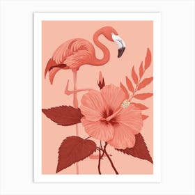 Chilean Flamingo Hibiscus Minimalist Illustration 2 Art Print