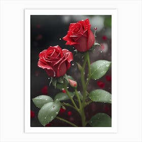 Red Roses At Rainy With Water Droplets Vertical Composition 57 Art Print