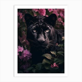 Floral black panther Art Print
