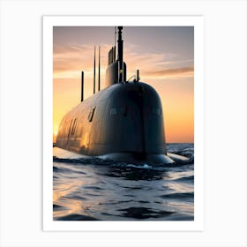 Submarine At Sunset-Reimagined 6 Art Print