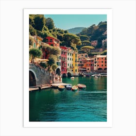 Portofino With Water And Flowers, Summer Vintage Photography Art Print