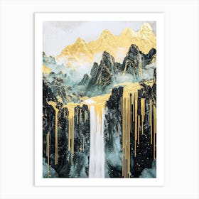 Hida Mountains Golden Peaks - Mystic Luxe Art Print