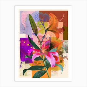 Lily 4 Neon Flower Collage Art Print