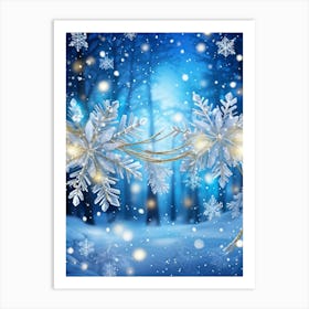 Festive Winter Banner Snowflakes Glowing With Soft Ethereal Light Clusters Of Fir Needles Sprinkl Poster