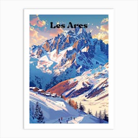 Les Arcs France Snow Mountain Travel Illustration Art Print