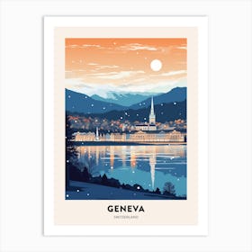 Winter Night  Travel Poster Geneva Switzerland 2 Art Print