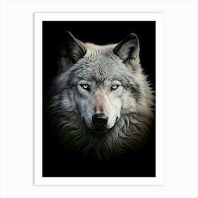 Himalayan Wolf Portrait Black And White 1 Art Print
