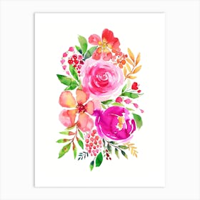 Summery Bouquet Blue Pink Art Print