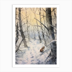 Winter Watercolour Gray Fox Art Print