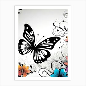 Butterfly And Flowers 7 Art Print