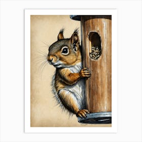 Squirrel On A Bird Feeder Art Print