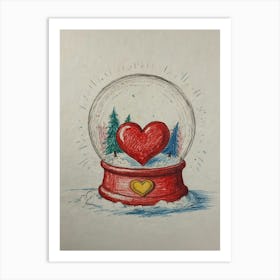 Snow Globe With Heart Art Print