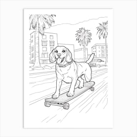 Beagle Dog Skateboarding Line Art 3 Art Print