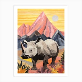 Rhino With Plants & The Sunrise 2 Art Print