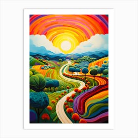 Folk Art Vibrant Countryside Art Print