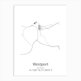 Westport,New Zealand Minimalist Map Art Print