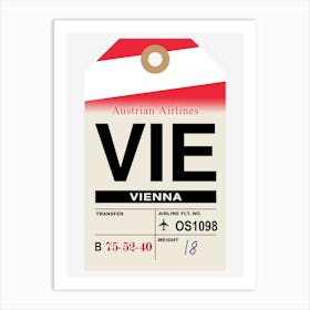 Vienna (VIE) Austria Vintage Airline Luggage Tag Art Print