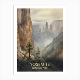 Yosemite National Park Watercolors Vintage Travel Poster 1 Art Print