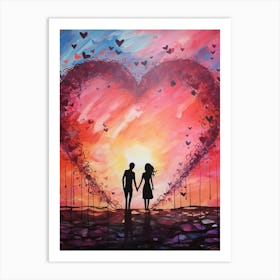 Rainbow Swirl Heart Sunset Silhouette 6 Art Print
