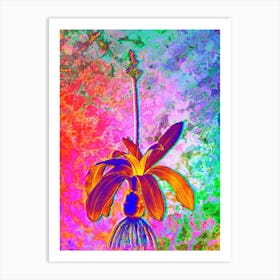 Scilla Lilio Hyacinthus Botanical in Acid Neon Pink Green and Blue n.0149 Art Print