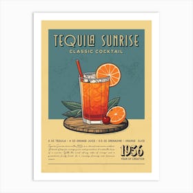 Tequila Sunrise Classic Cocktail Art Print