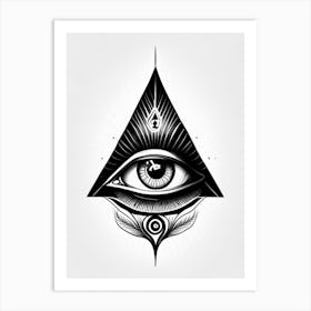 Mysticism, Symbol, Third Eye Simple Black & White Illustration 2 Art Print